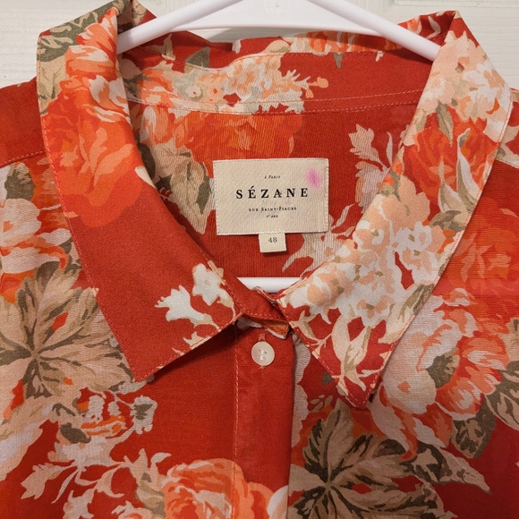 Sezane "Max" Button Down Shirt in Red Floral Size 48 - Picture 5 of 7